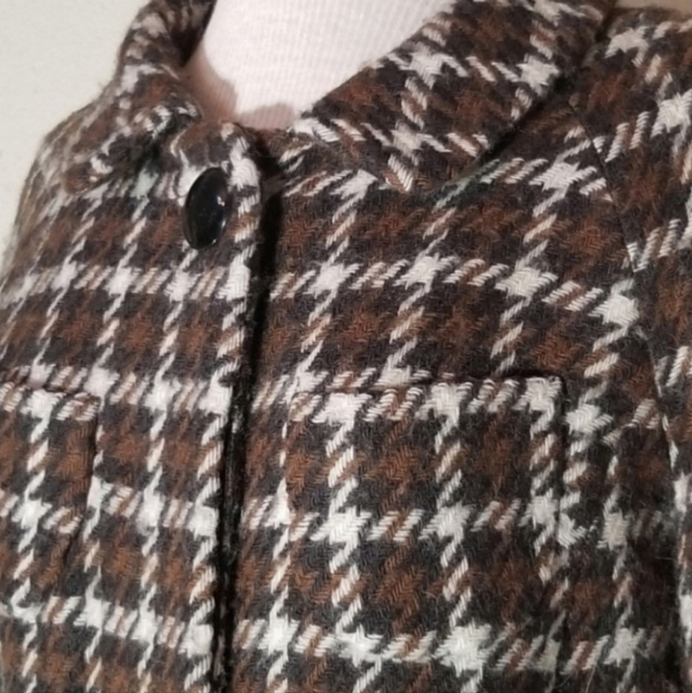 Banana Republic Jacket Houndstooth Plaid Wool Chocolate Brown Size S - Picture 7 of 15